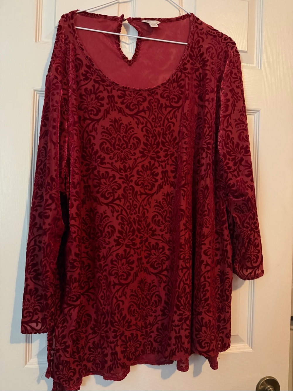 Cato Velvet Burnout Tunic Top - Wine
